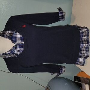 U.S. Polo Assn. Blue and White Plaid Shirt with Navy Sweater